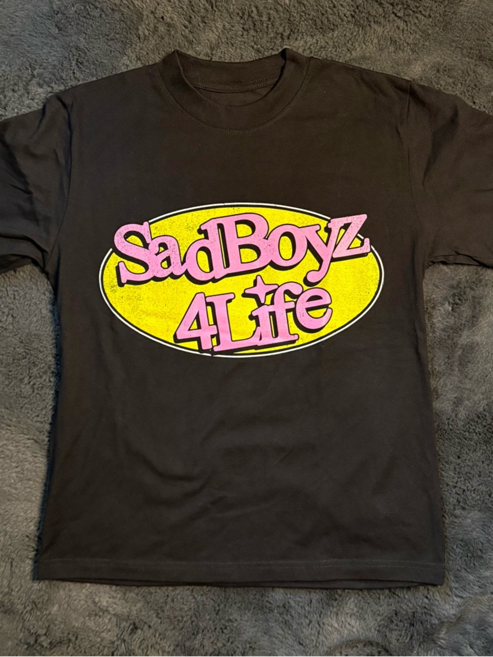 SADBOYZ SadBoyz 4Life Graphic Tee - Black with Pink & Yellow Logo Size Large
